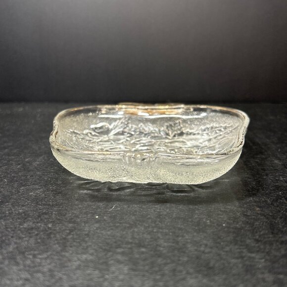 Vintage Depression Glass Candy Nut Trinket Dish Apple Shaped Embossed Flower - Picture 4 of 7